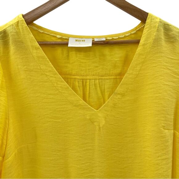 Anthropologie Maeve Verona Tied Balloon Sleeve Sunshine Yellow Flowy Blouse M - Picture 3 of 12